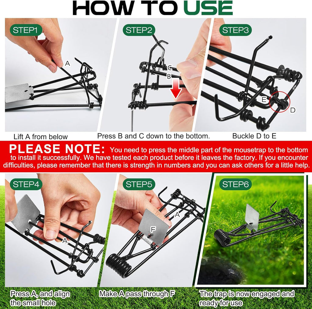 4 Pcs Outdoor Gopher Trap Easy to Set Mole Trap Bulk Weather Resistant Gopher Killer Vole with Red T Type Labels for