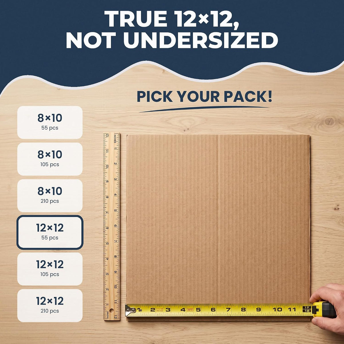 12X12 Corrugated Cardboard Sheets, 55 Pack Squares