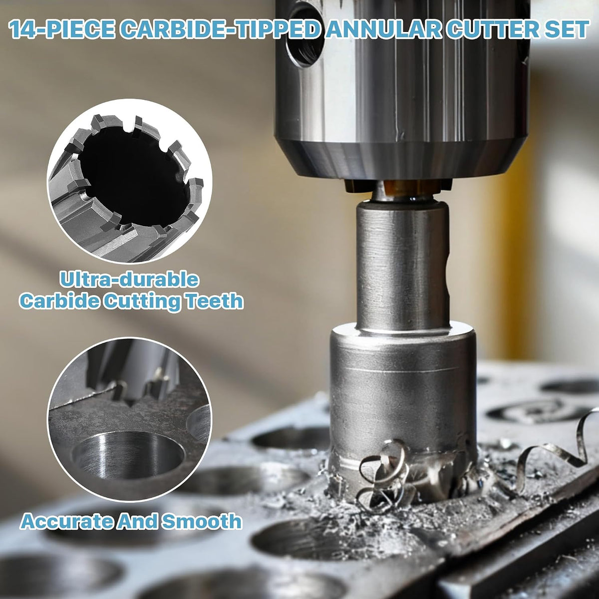 KEENTECH 14-PC Carbide-Tipped Annular Cutter Set 7/16" to 1-1/16" Diameter