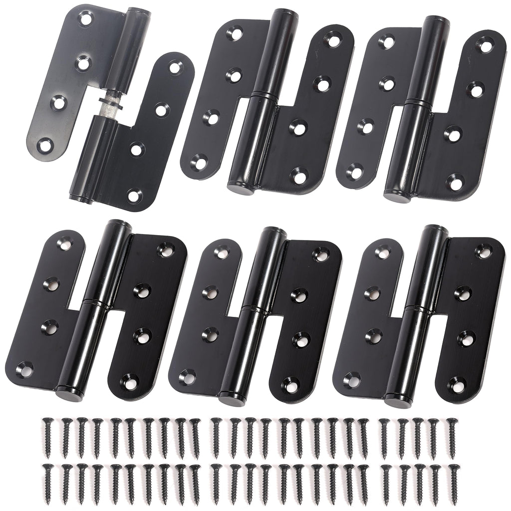 6-Pack Black Heavy Duty Lift Off Hinge, 4" X 3.5 Inch H-Shaped Door Hinges