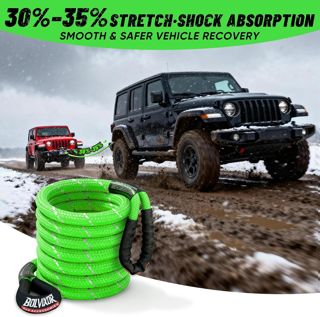 Kinetic Tow Rope with 2 Soft Shackles, 1" x 30', 48,500 LBS Break Strength
