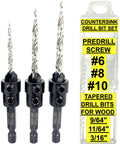 FTG USA 3 Pc #6#8#10 Countersink Drill Bit Set with Tapered Drill Bits Case
