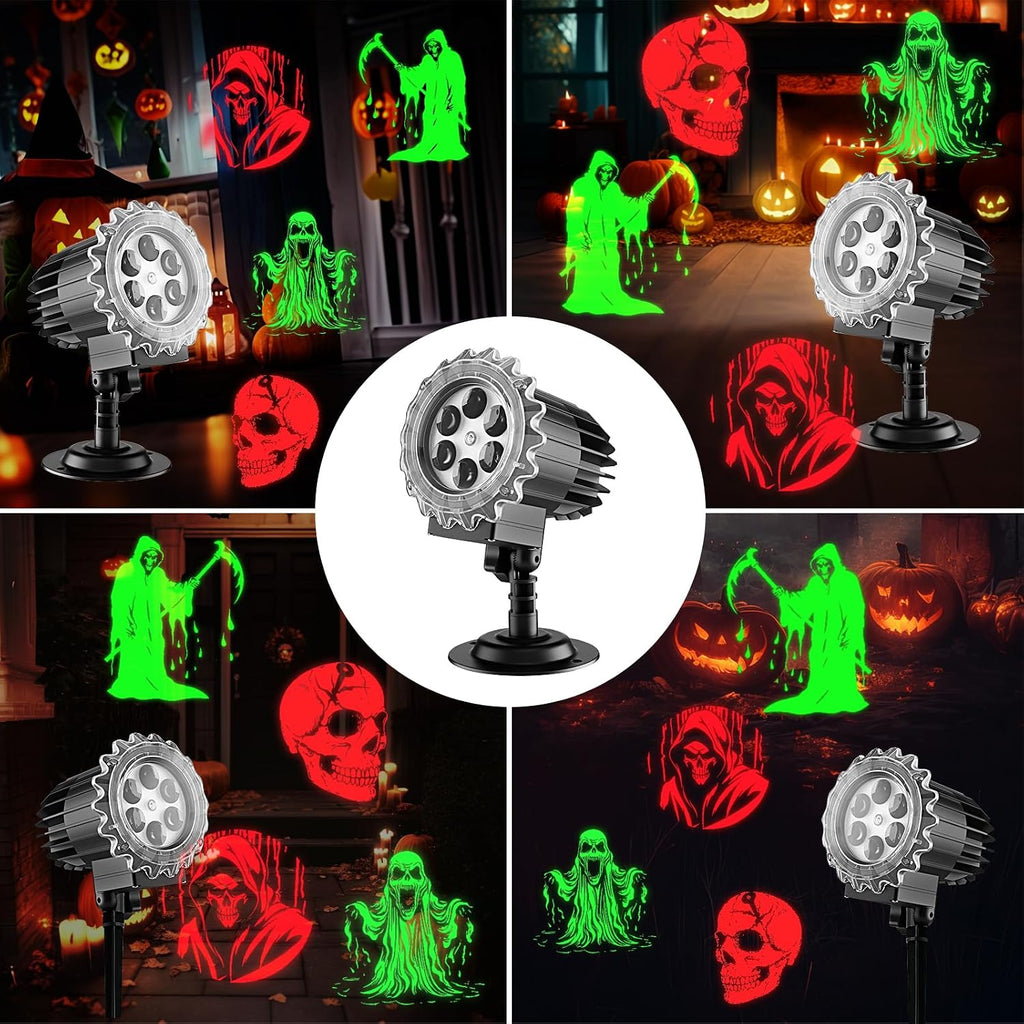Halloween Projector Lights Outdoor Indoor - 3D Dynamic Red & Green Skull Ghost Skeleton Projector Decorations Lights