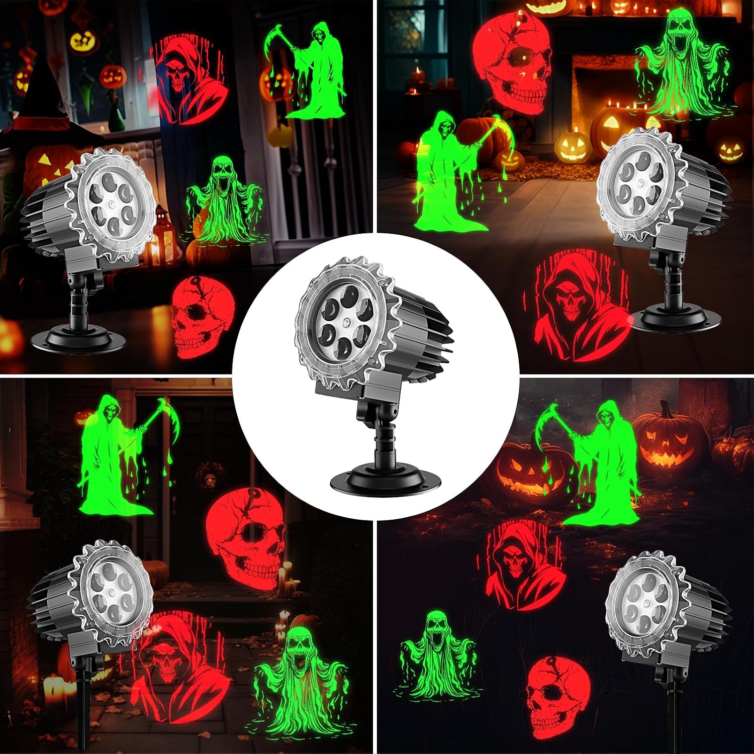 Halloween Projector Lights Outdoor Indoor - 3D Dynamic Red & Green Skull Ghost Skeleton Projector Decorations Lights