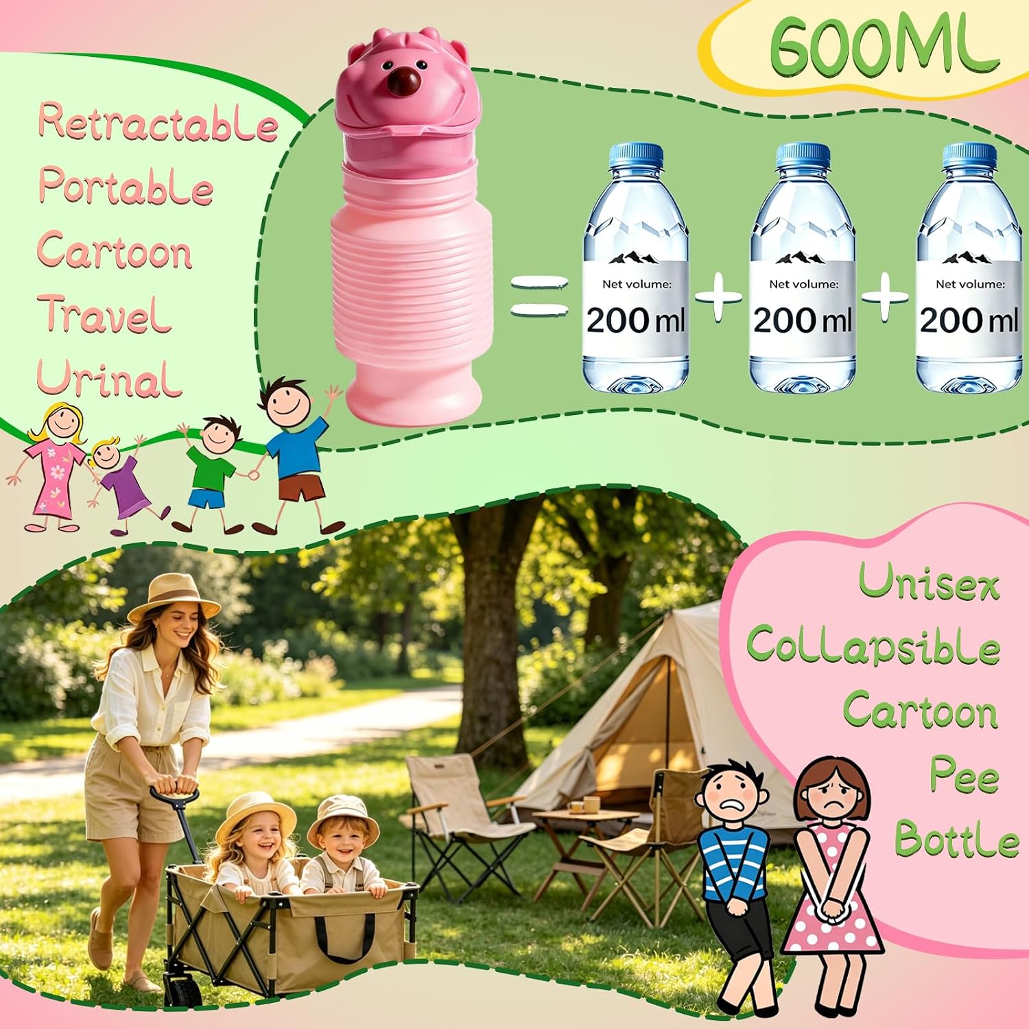 Scalable Emergency Urinal, 600ml Portable Toilet for Car, Portable Mini Outdoor Camping Travel Shrinkable Personal