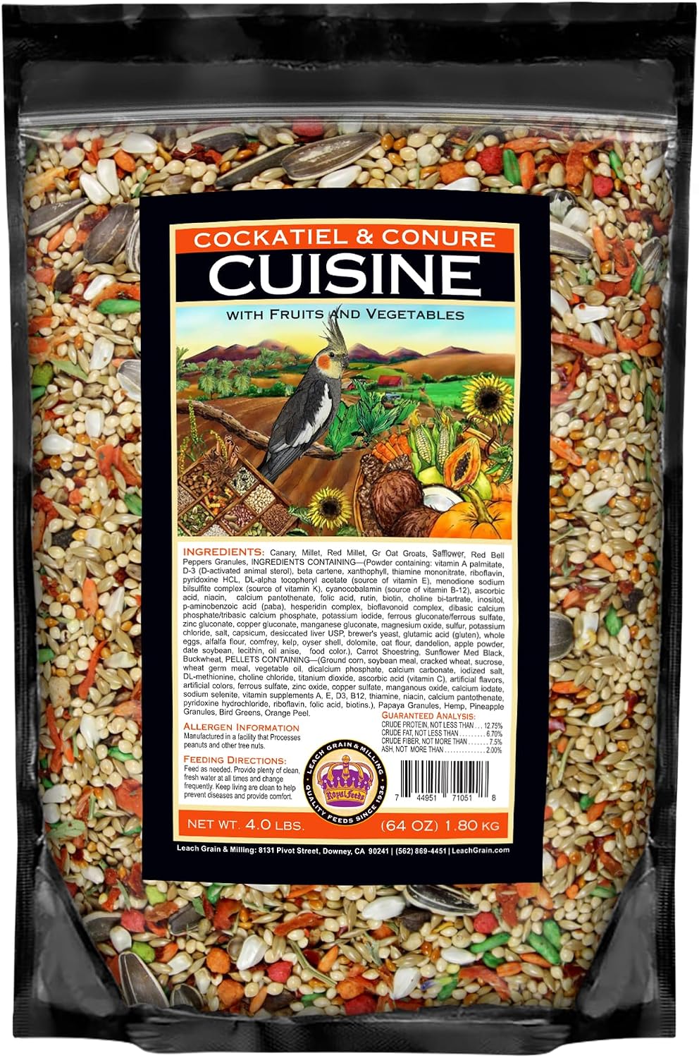 Cockatiel & Conure Food Cuisine 4 Lbs, Nutrient-Rich Mixed Bird Seeds with Grains, Fruits & Vegetables – Supports