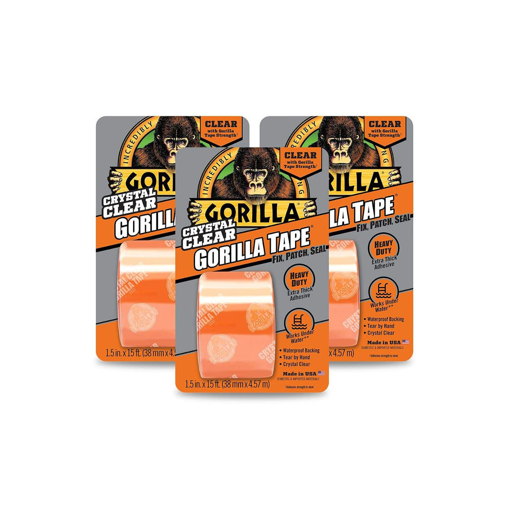 Crystal Clear Duct Tape, 1.5" x 5 yd, Clear, (Pack of 3)