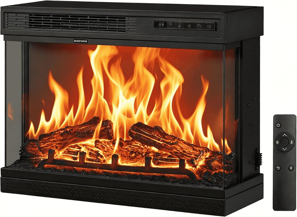 24" 3-Sided Electric Fireplace Insert, Wall-Mounted/Freestanding, 12 Flame Colors, 5 Brightness Levels, 8H Timer