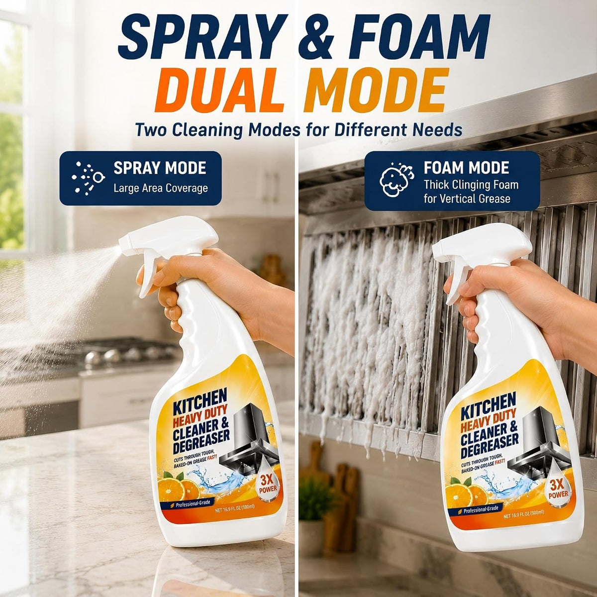 Kitchen Degreaser Spray, Heavy Duty Foaming Grease Remover, 16.9 fl oz