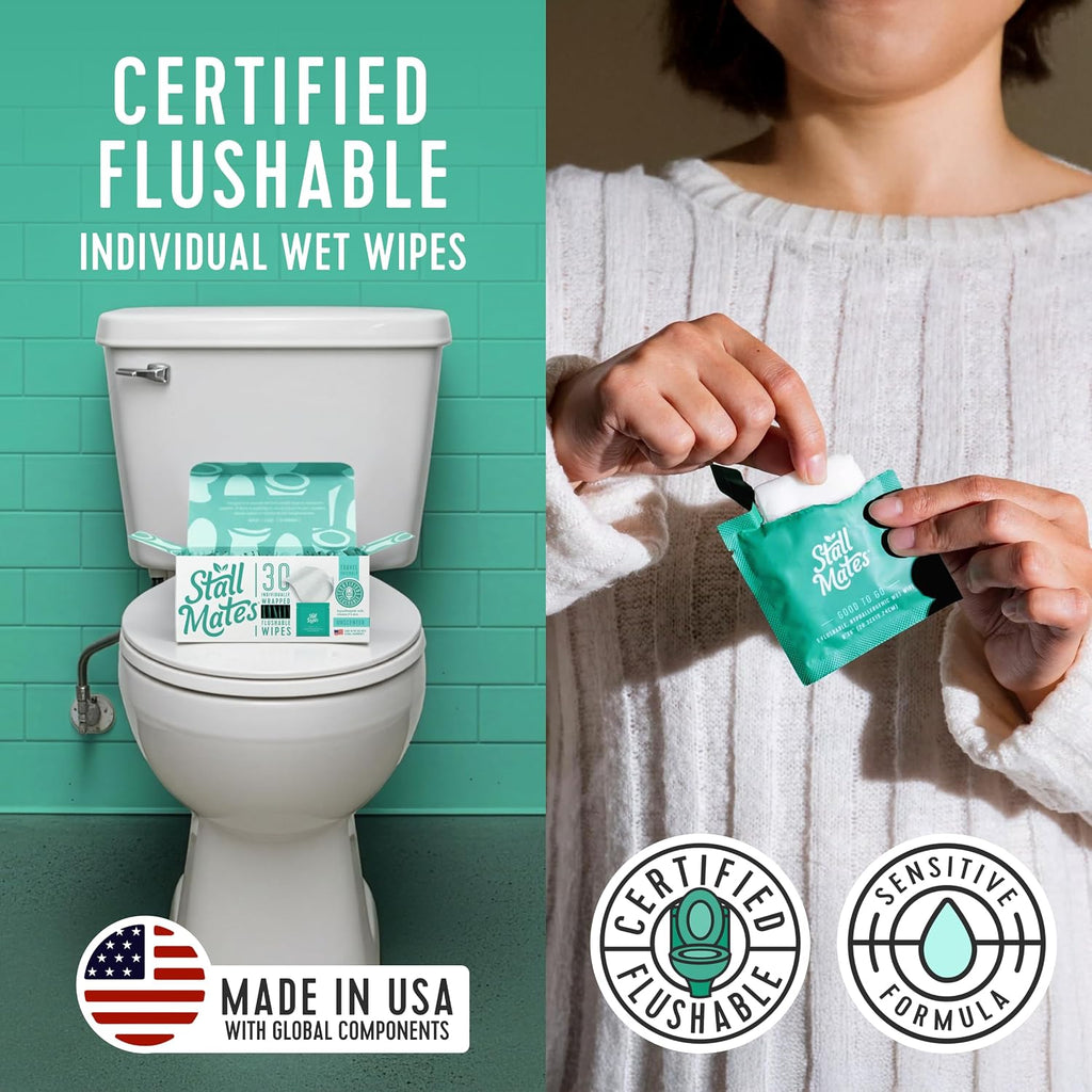 Flushable Wipes, Individually Wrapped, Unscented, 30 Count