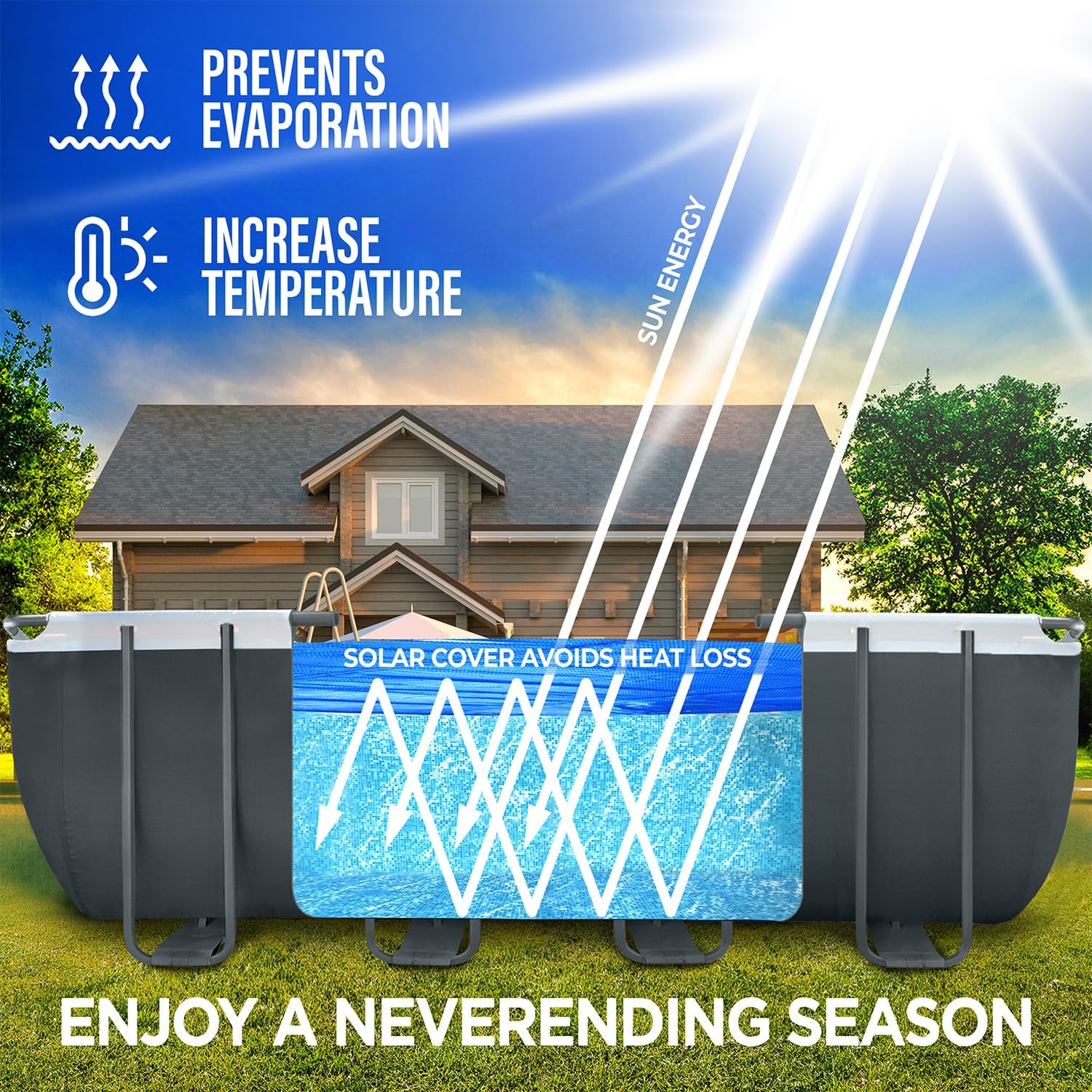 16' x 36' Rectangular Solar Cover for Inground and Above Ground Pools, 12 Mil - Premium Heavy Duty Solar Blanket for