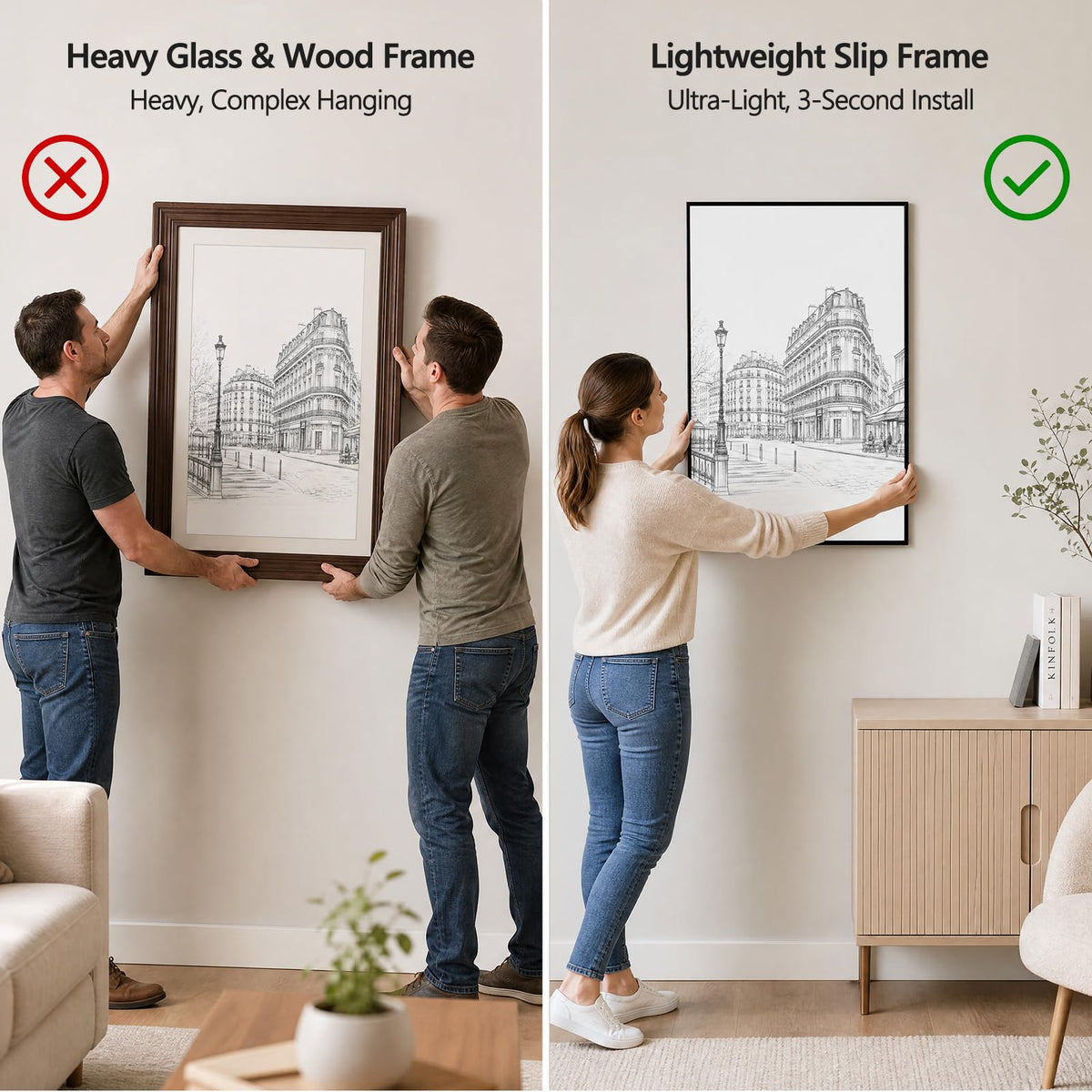 24x36 Poster Frame 6 Pack, Easy Snap‑On Assembly, Black