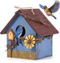 Blue Wooden Hanging Bird House Feeder for Outside Garden Wild Birds