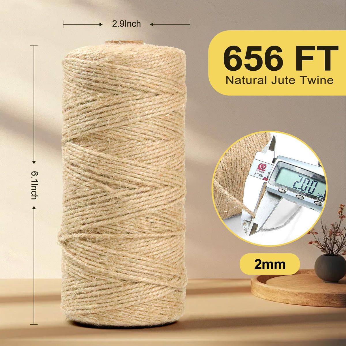 Jute Twine String - 656ft Eco-Friendly Natural Cord for Crafts