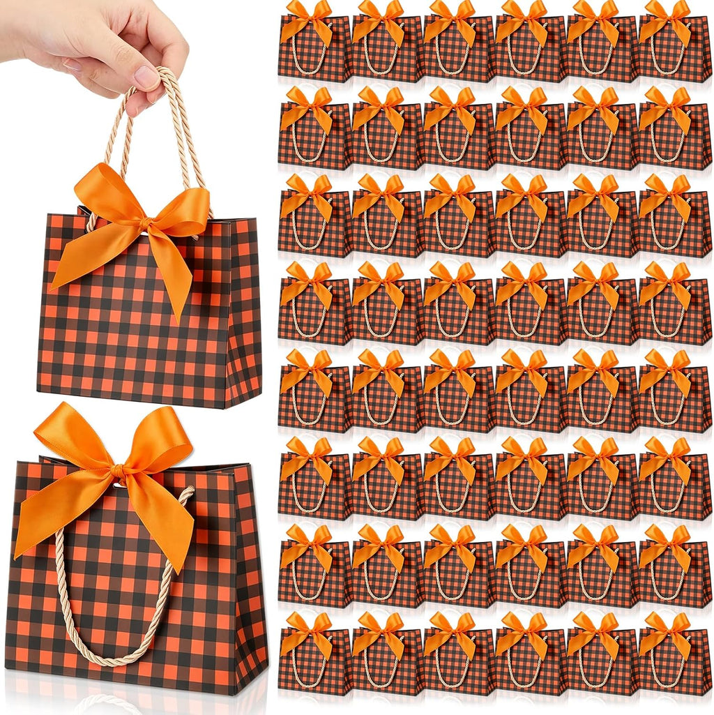 50 Pcs Small Fall Paper Gift Bags with Handles, Orange & Black