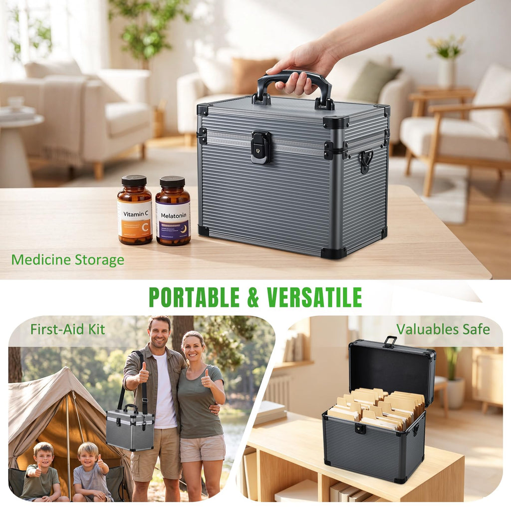 10-inch Lockable Medicine Box with Tray, Medication Lock Box First Aid Box