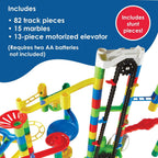 Marble Run 110 Piece Building Set with 82 Track Pieces, 15 Marbles and Motorized Elevator