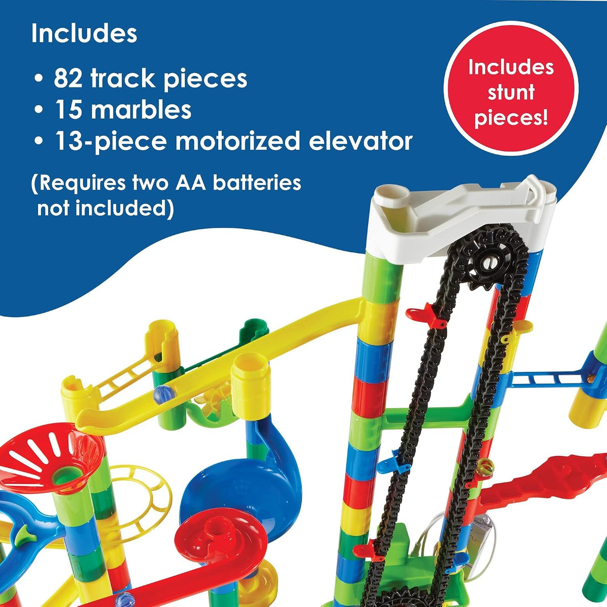 Marble Run 110 Piece Building Set with 82 Track Pieces, 15 Marbles and Motorized Elevator