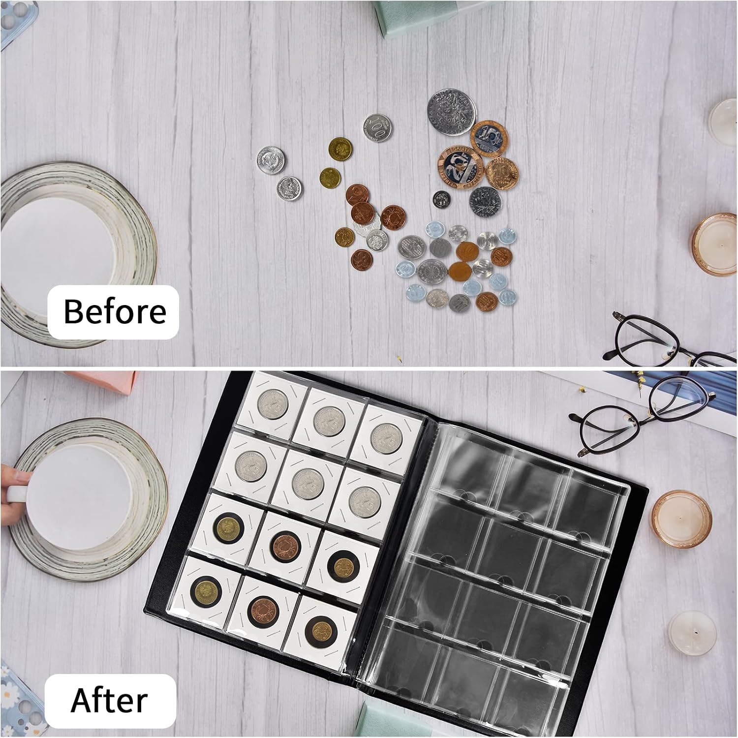 120 Pockets Coin Flip Holder Albums, 2x2 inches Coin Storage Books for Coin Cardboard Collection Holders, Collection