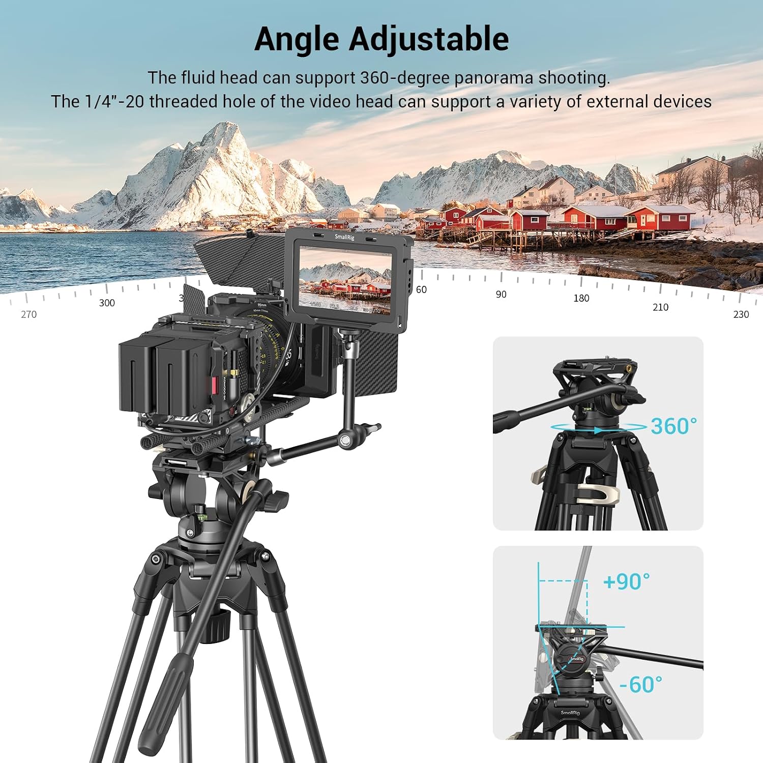 AD-01 Video Tripod, 73" Heavy Duty Tripod with 360 Degree Fluid Head and Quick Release Plate for DSLR, Camcorder