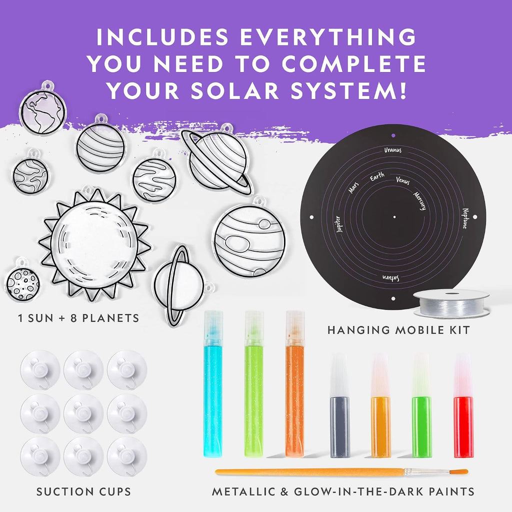National Geographic Solar System Stained Glass Suncatcher Craft Kit | Glow-in-the-Dark Planets, Window Suncatchers