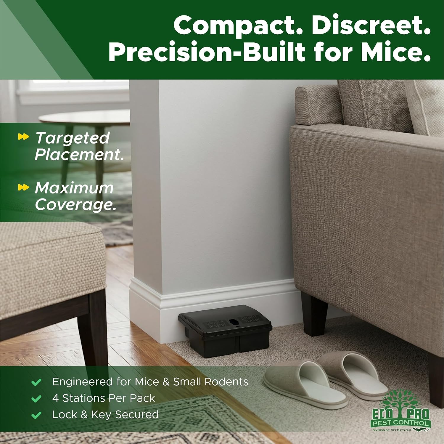 Mouse Bait Station | 4-Pack Indoor & Outdoor Mouse Bait Stations | Bait (Not Included) is Secured by Lock & Key | Pet