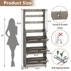 Shoe Cabinet for Entryway with Coat Rack, Slim Fluted Design
