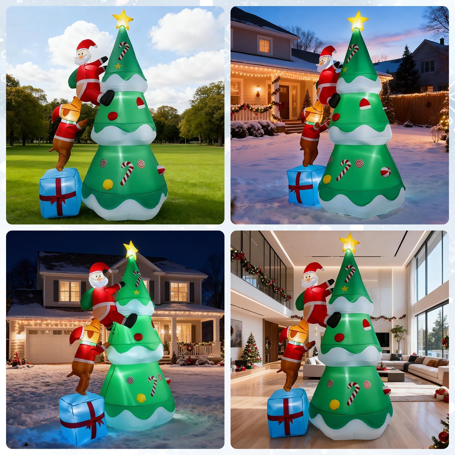 7 FT Inflatable Christmas Tree Built-in Bright LED Lights, Dog Bites Santa Claus Funny Xmas Decor, Blow UP Outdoor