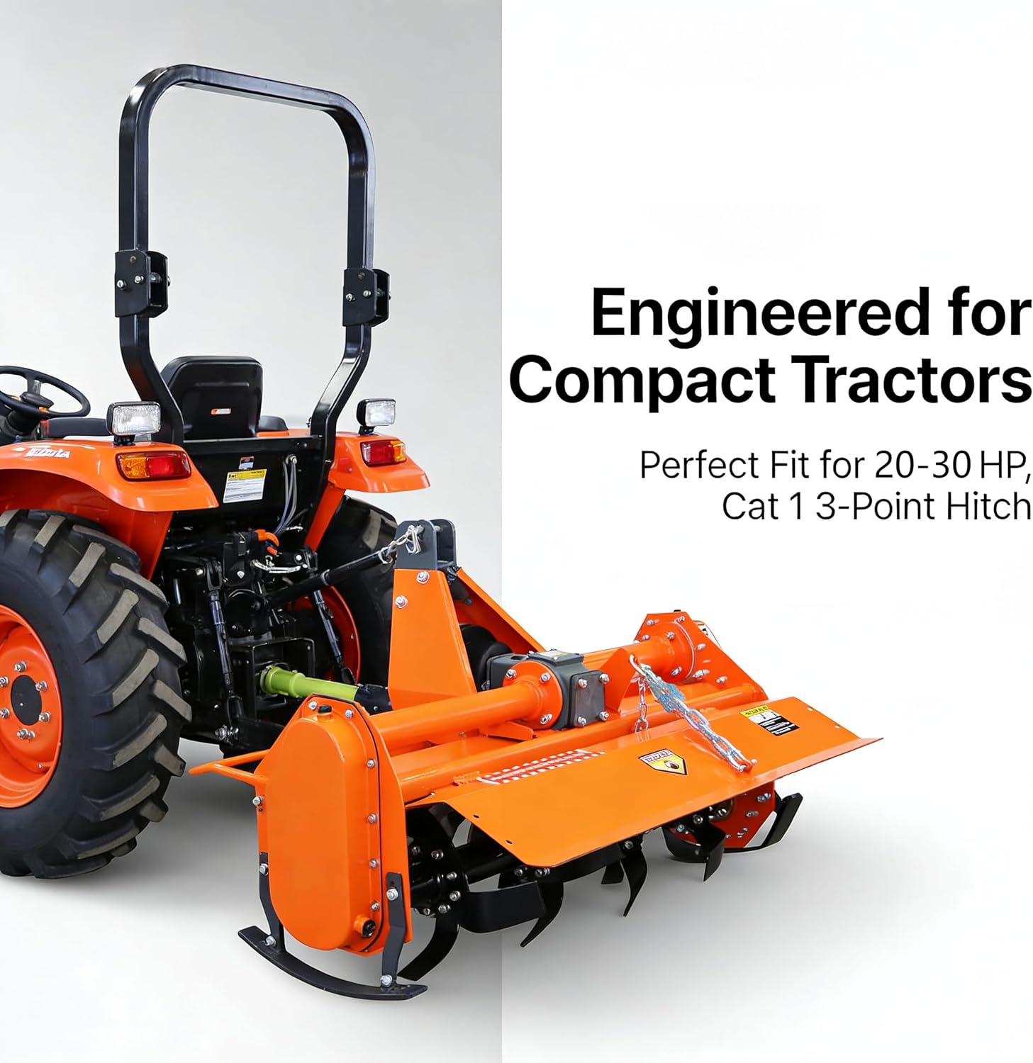 49” 3 Point Rotary Tiller for 20-30HP Compact Tractors.(PTO not Included) | Cat 1 Cultivator with 28 Replaceable