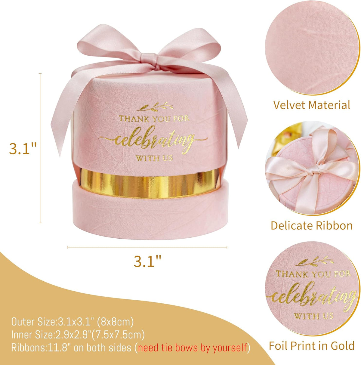 6-Pack Luxury Dusty Rose Favor Boxes, Wedding Gift Candy Boxes