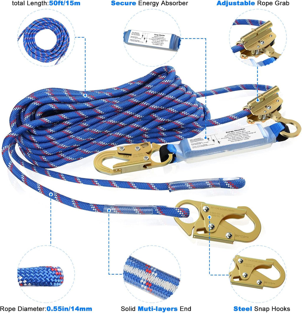 50FT Vertical Lifeline Assembly Fall Protection Rope