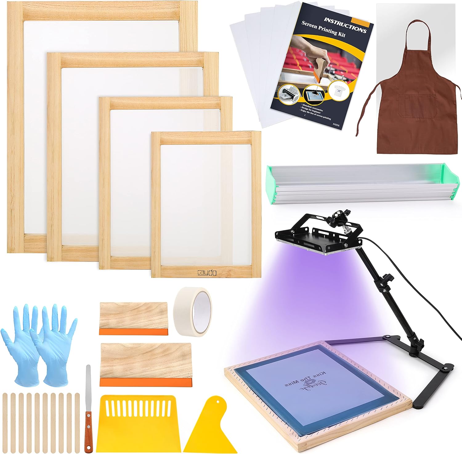 36 Pieces Screen Printing Kit Includes 50W LED UV Exposure Screen Printing Light, 4 Sizes Silk Screen Printing Frame