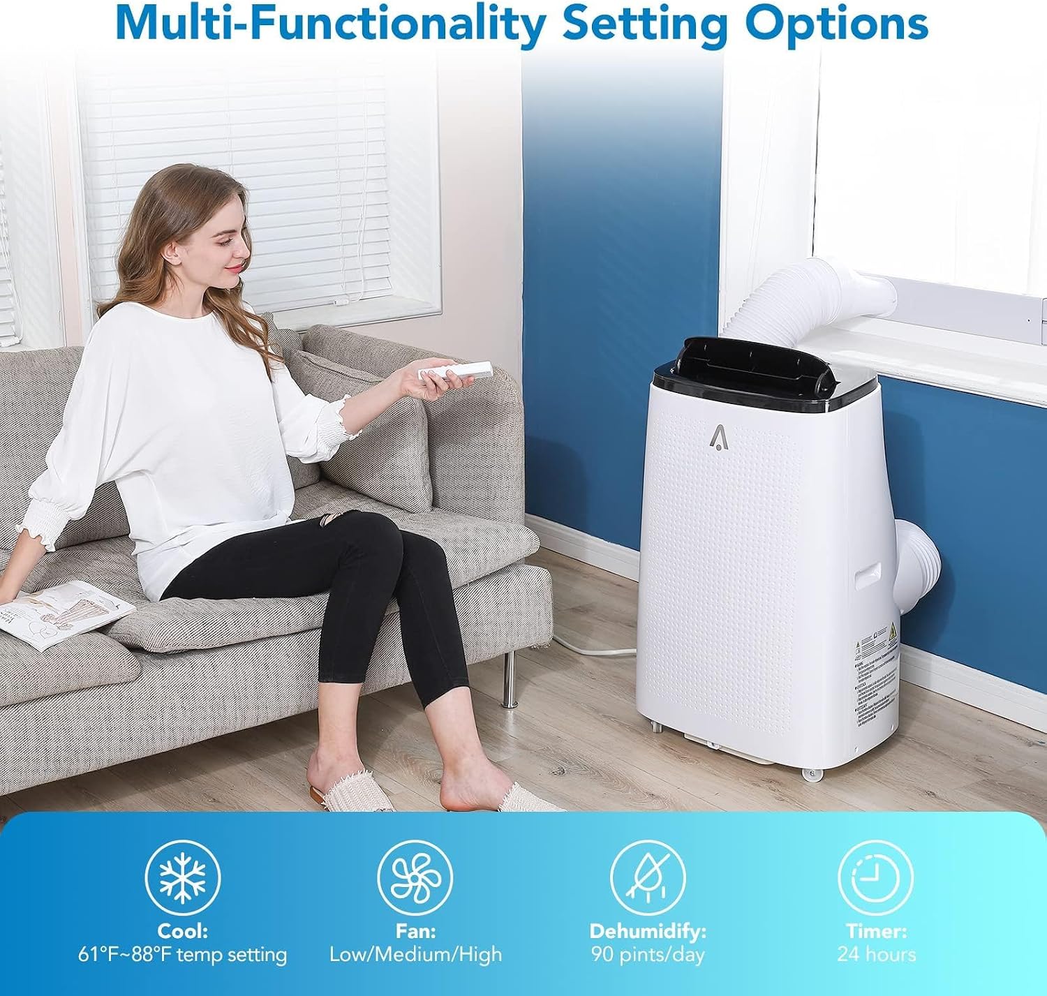 14000 BTU Portable Air Conditioners with Remote Control, 3-in-1 Free Standing Cooling AC Unit with Fan &