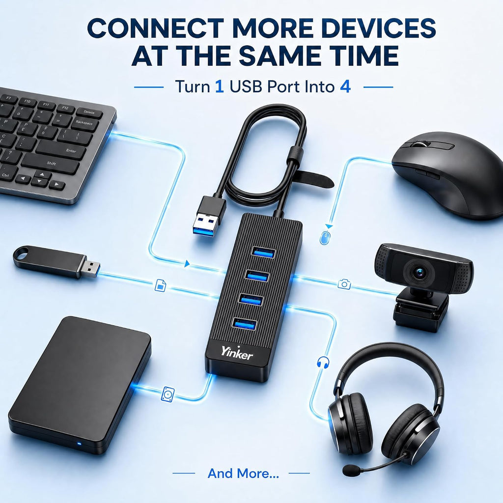4-Port USB 3.0 Hub with 10FT USB Extension Cable, 5Gbps Data Transfer