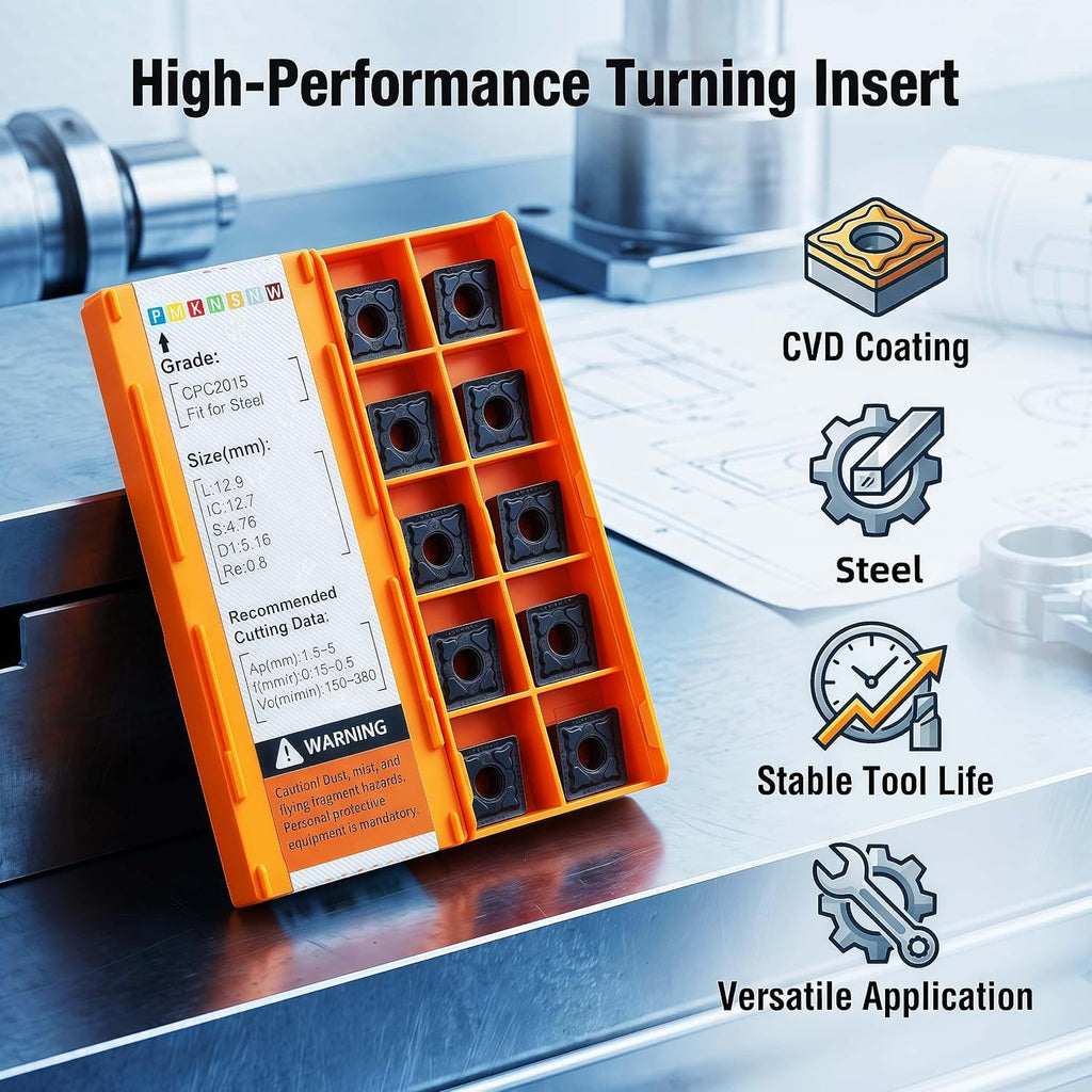 C&CINDOST CNMG120408‑PM Indexable Carbide Turning Inserts Grade CPC3015, CNC Lathe Cutting Tool Inserts with‑PM Chip Breaker for Steel Semi‑Finishing Machining