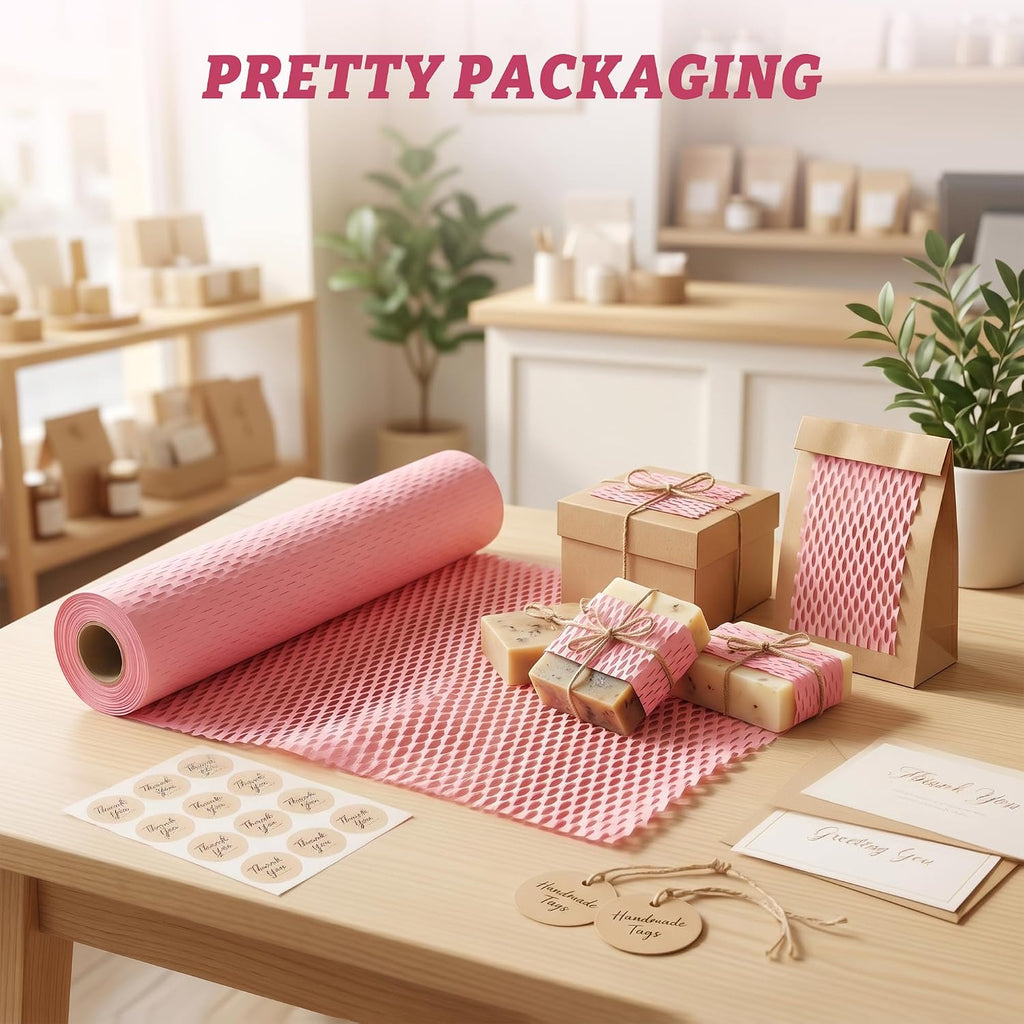 Honeycomb Packing Paper Eco-Friendly: 12" x 100' for Moving Packing | Pink Paper Wrap, Expands to 160', Bubble Wrap