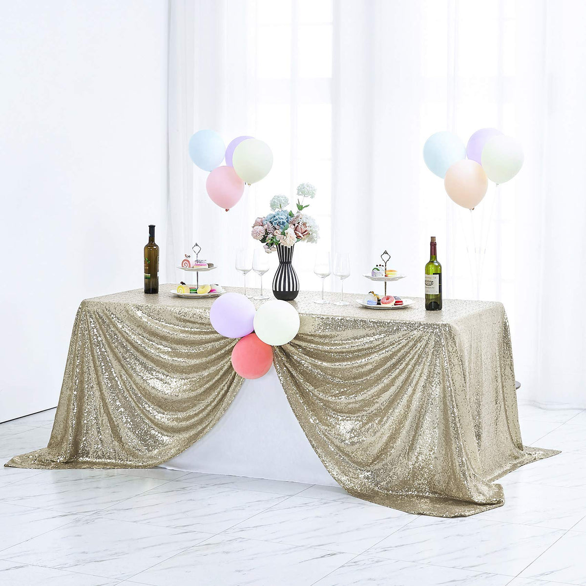 50x80 inch Rectangular Sequin Tablecloth Champagne, Glitter Tablecloth for Bridal Shower Decorations, Birthday