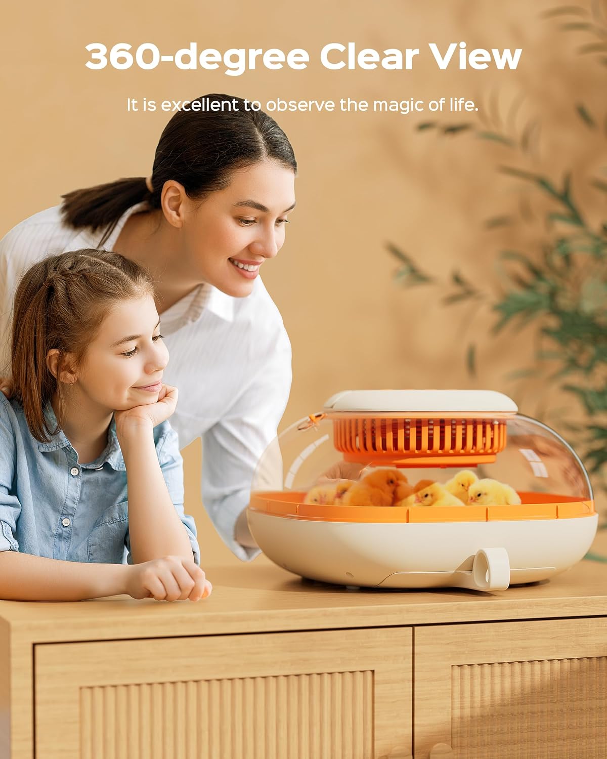 25 Egg Incubator, Automatic Egg Turner with Thermometer Seat and Humidity Control, Egg Candler, 360° View with Clear