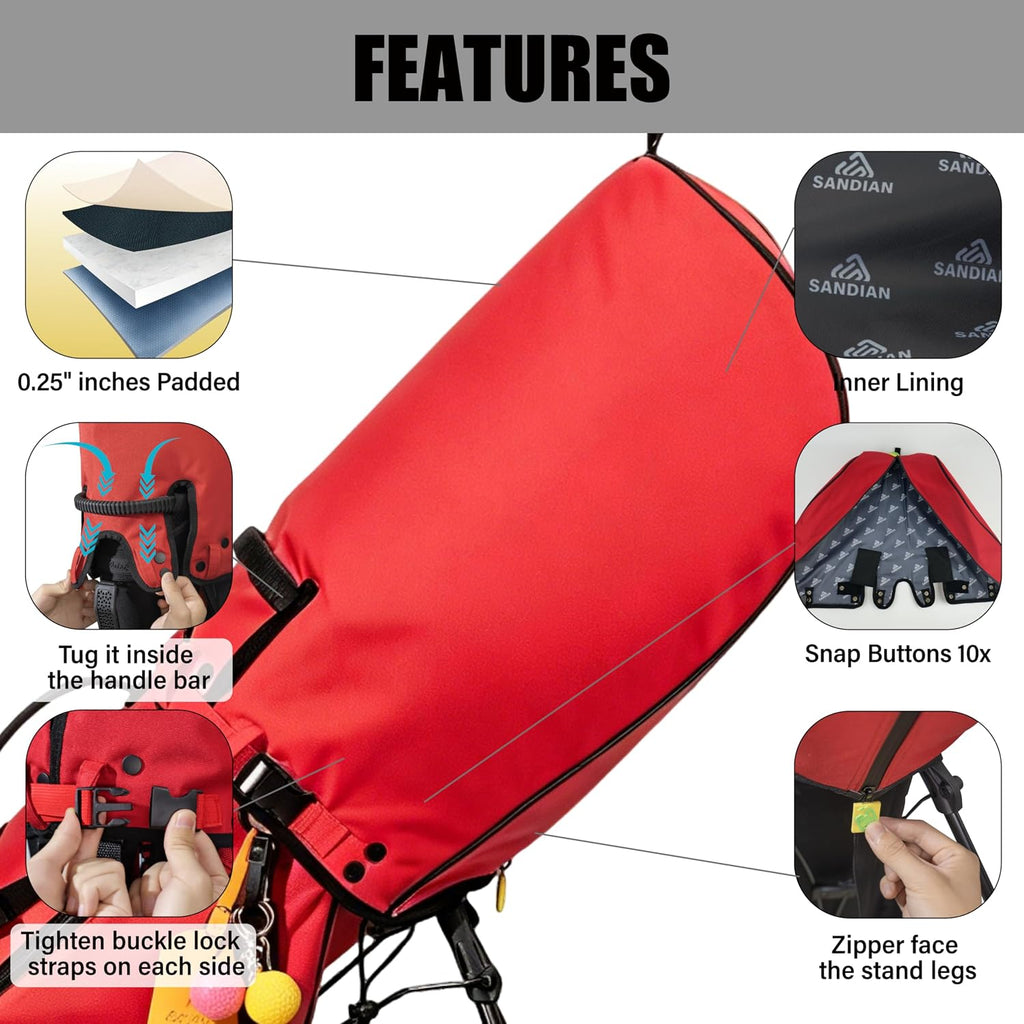 Golf Bag Rain Hood Cover for Standard Size, Waterproof 1260D Oxford Polyester, 12x20 Inches, Thick Padding