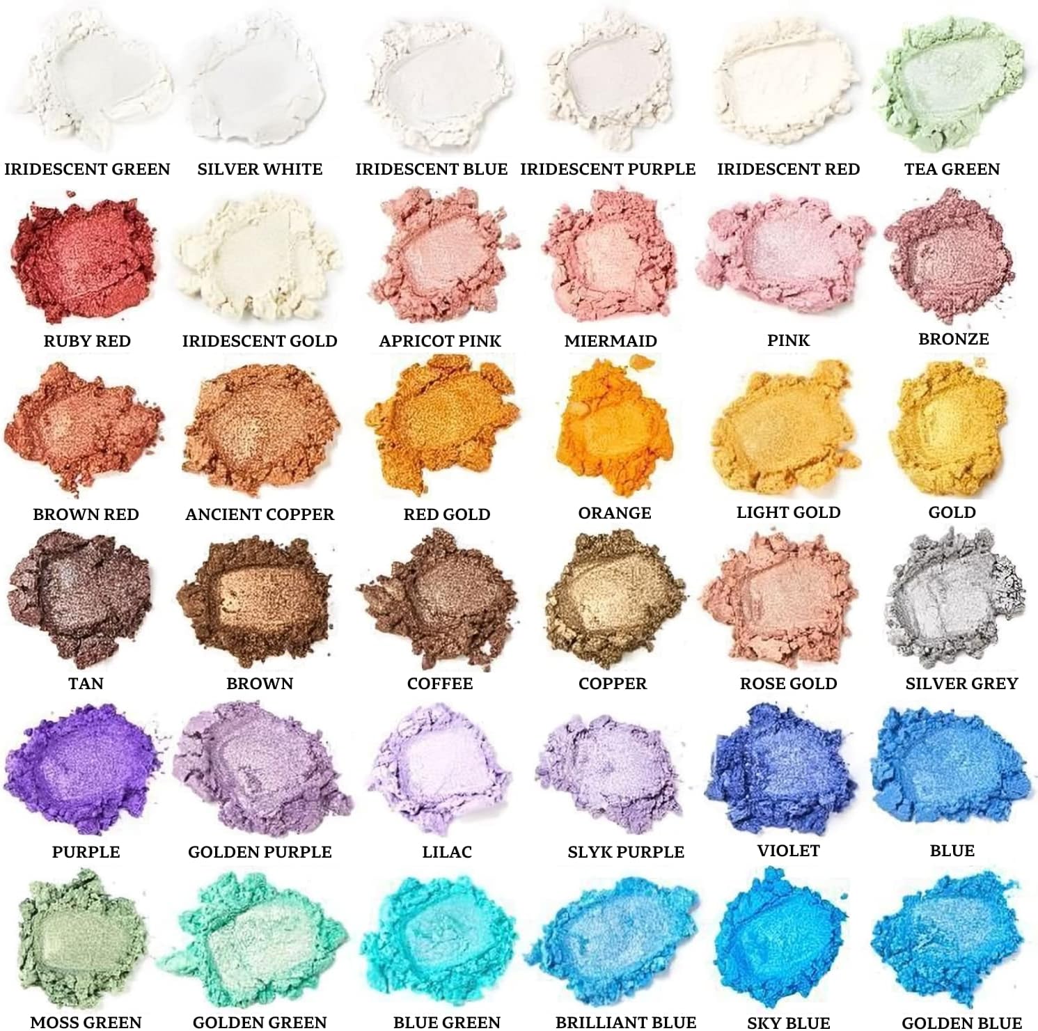 Mica Powder, 36 Colors (10g), Pigment for Epoxy Resin, Soap, Bath Bomb | Complies with ASTM D-4236| For Lip Gloss