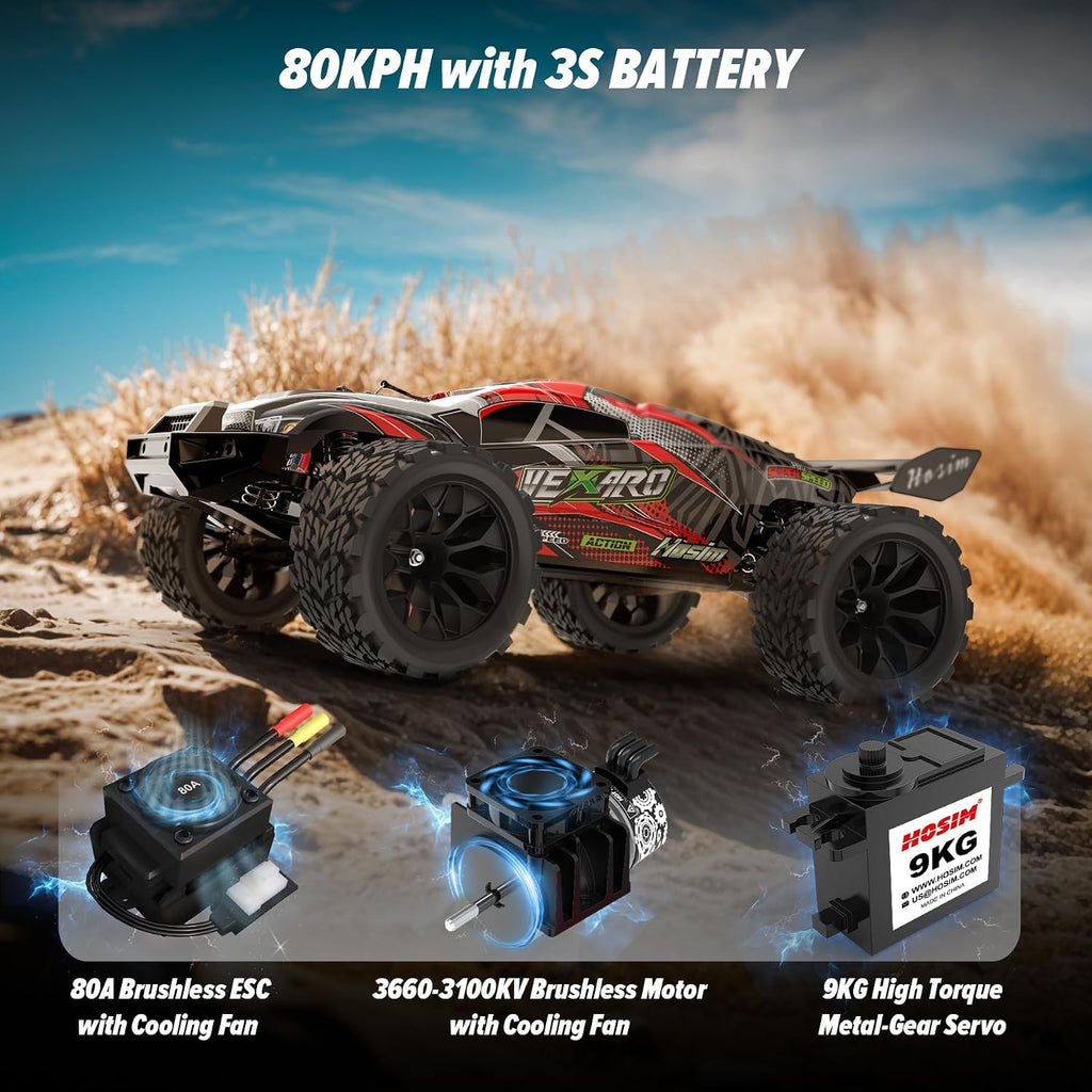 Mini 1:8 Brushless RC Cars for Adults, VEXARO 50+MPH Fast RC Trucks | 3660 3100KV Brushless Motor & 80A ESC, 2*