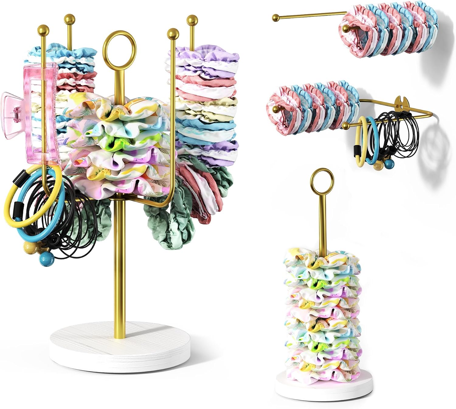 Scrunchie Holder for Desktop, Claw Clip Organizer, Hair Tie Organizer, Gold | Wall Mounted Headband Holder for Women