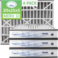 20x25x5 Air Bear Pleated HVAC Air Filter MERV 13 (4-Pack) (Actual Size: 19.75 x 24.25 x 4.9 Inches) compatible with