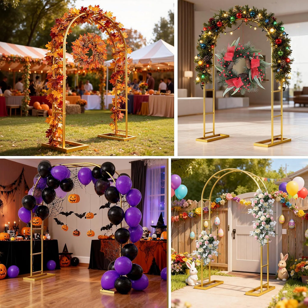 7.2FT Wedding Arch Backdrop Stand Metal Frame Gold Pergola Arbor with Base