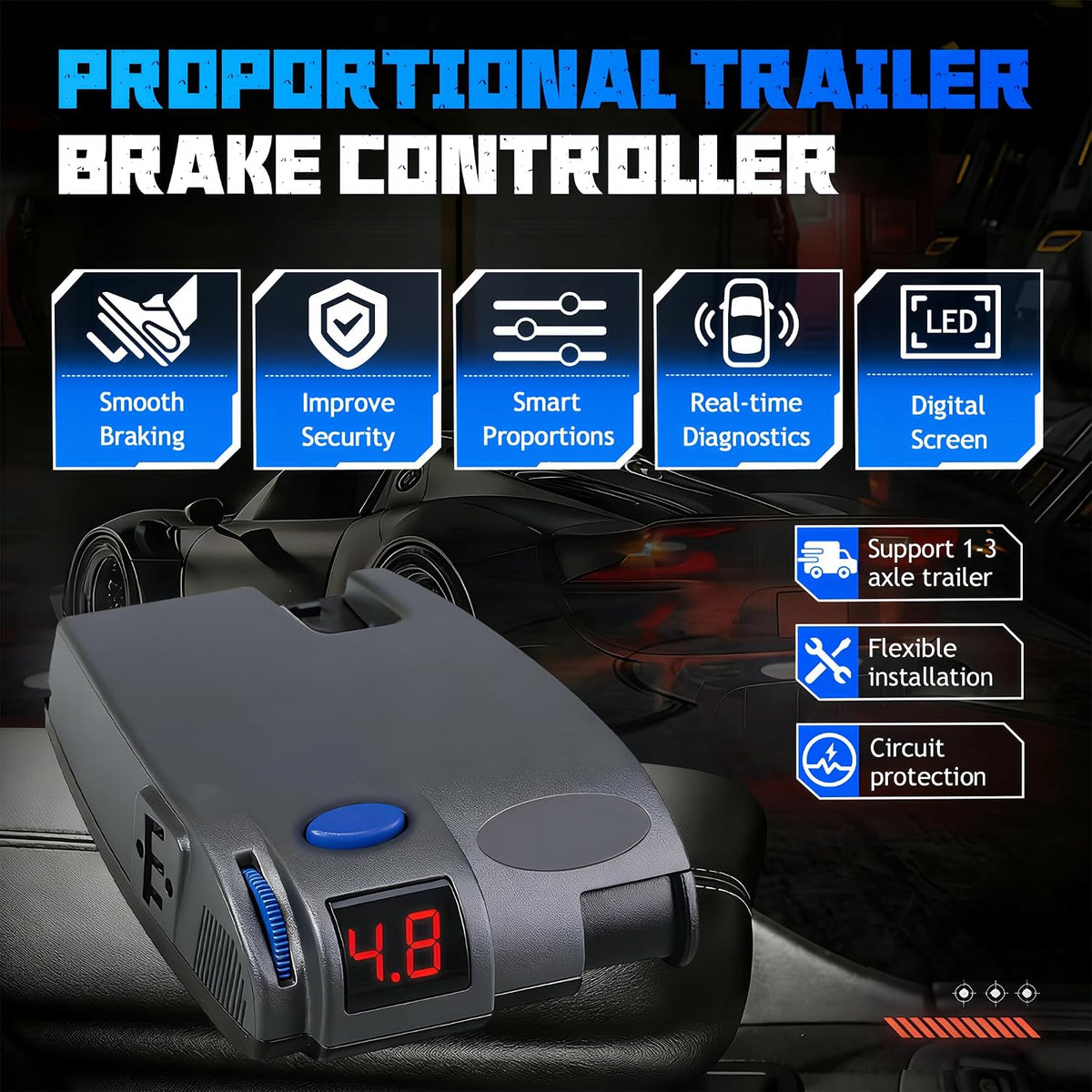 Universal Proportional Trailer Brake Controller Replace for Tekonsha 90160 Primus IQ,for Trailers with 1-3 Axles |