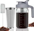 Cold Brew Coffee Maker, 32 oz Glass Mason Pitcher | 100μm stainless steel filter, wide mouth design, leak-proof lid