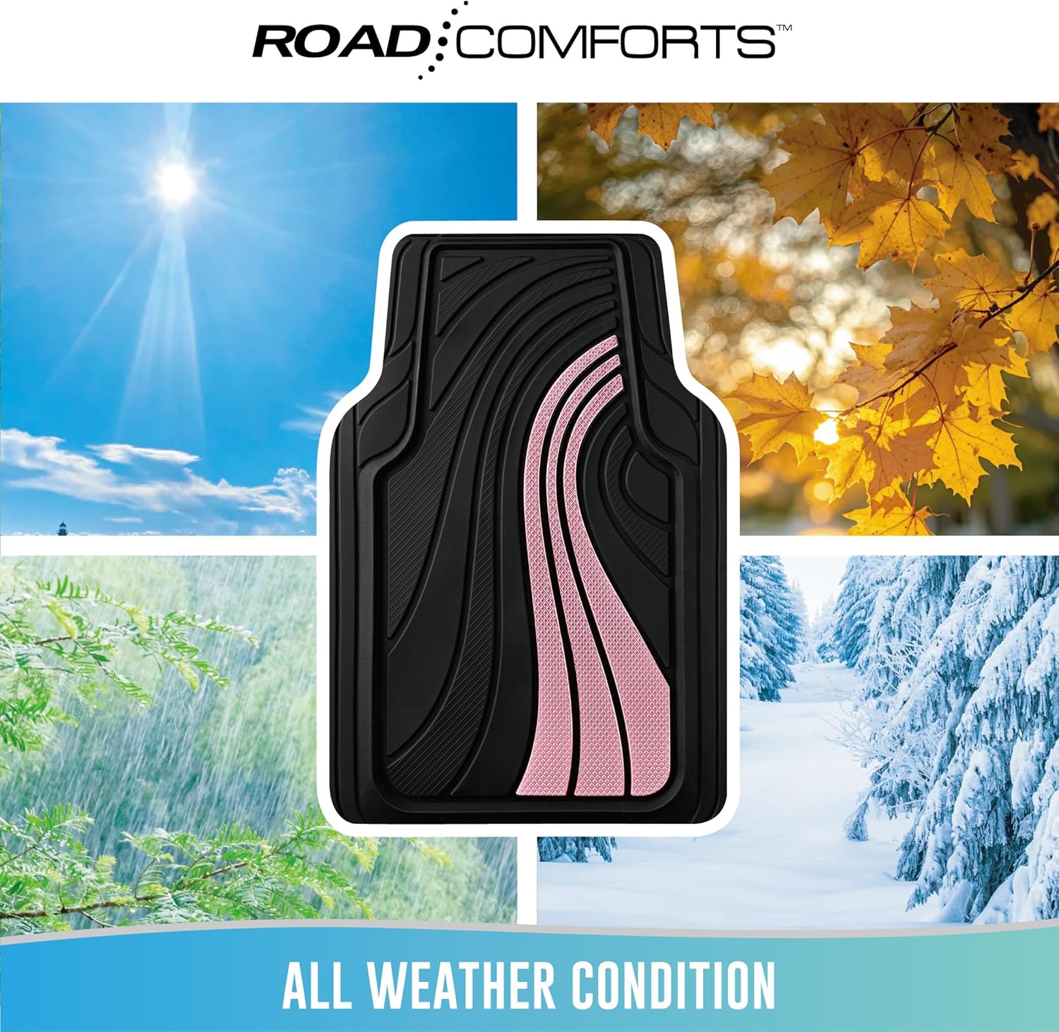 Car Floor Mats Full Set – Front & Rear Car Floor Mats with Aluminum Design, Anti-Slip Backing, All-Weather