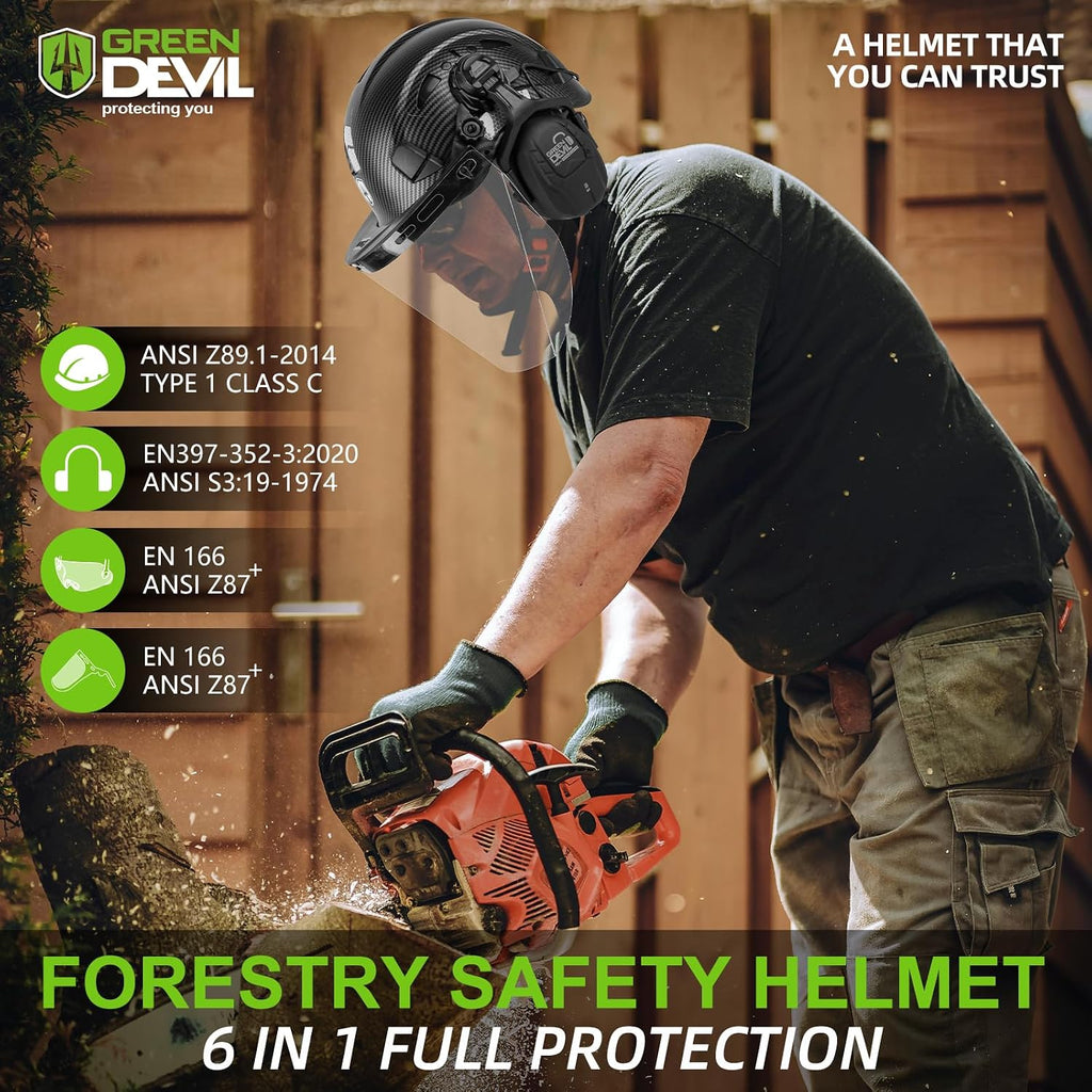 Forestry Chainsaw Safety Helmet with Bluetooth Ear Muffs Arborist Helmet Hard Hat with Built-in Visor Face Shield 5