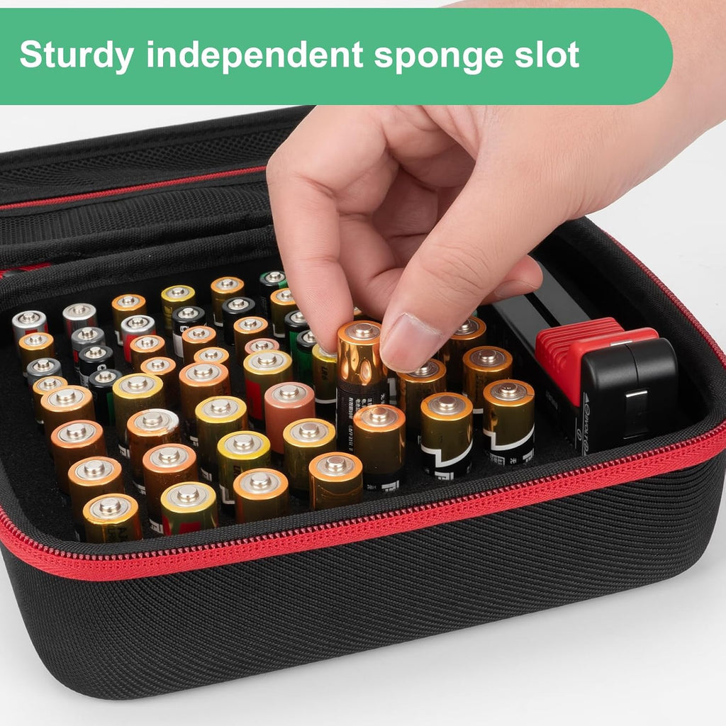 Battery Organizer Storage Case with Tester, Hardshell Portable Checker Carrying Case Holds Batteries AA AAA AAAA C D