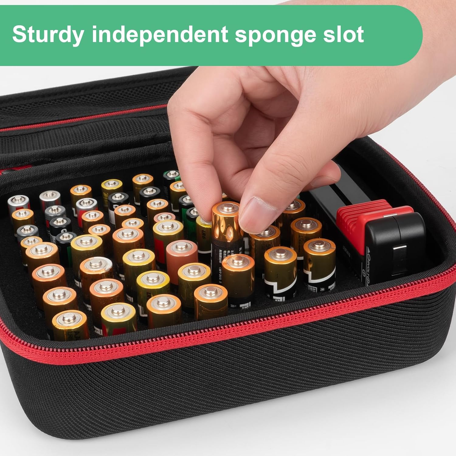 Battery Organizer Storage Case with Tester, Hardshell Portable Checker Carrying Case Holds Batteries AA AAA AAAA C D